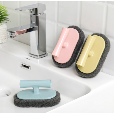 Multifunctional kitchen bathroom household sponge cleaning brush with plastic brush in stocks